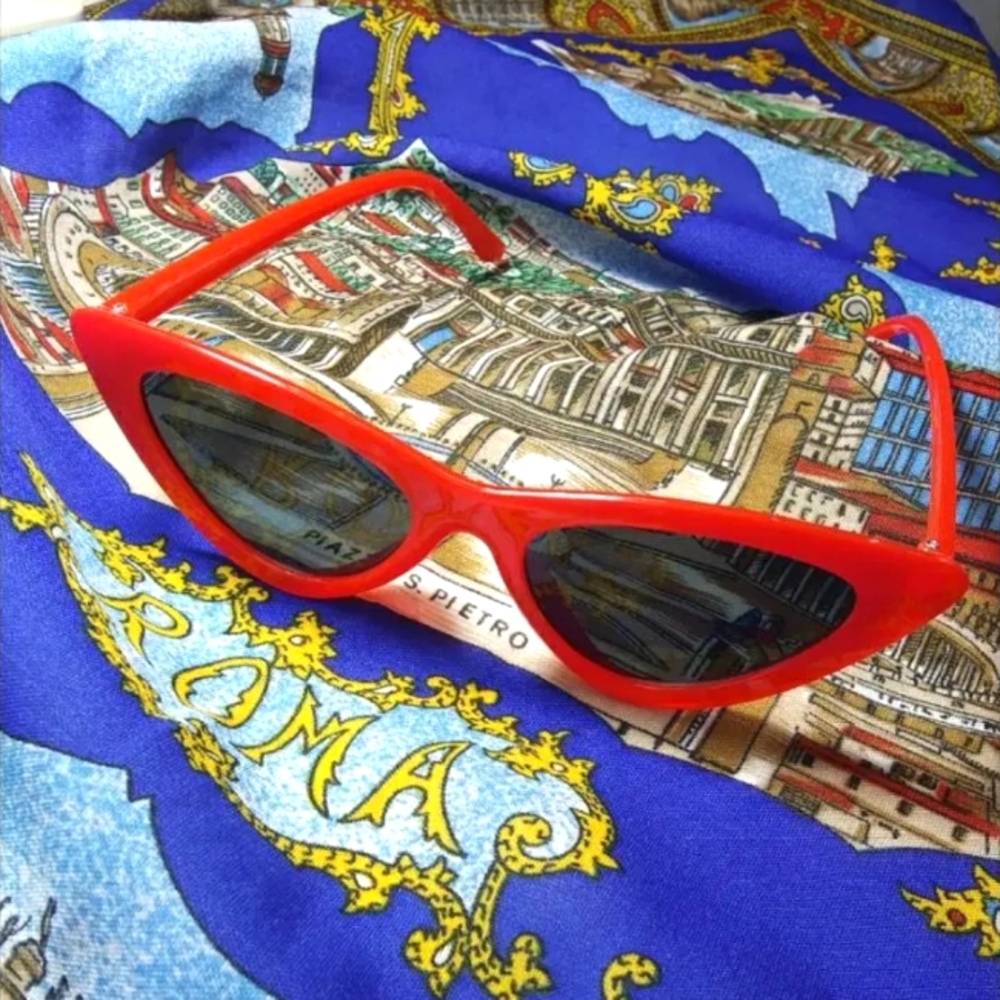 💜 Sunglasses Cat Eye Red Retro Frame Women Accessories Sunglasses - Picture 2 of 4
